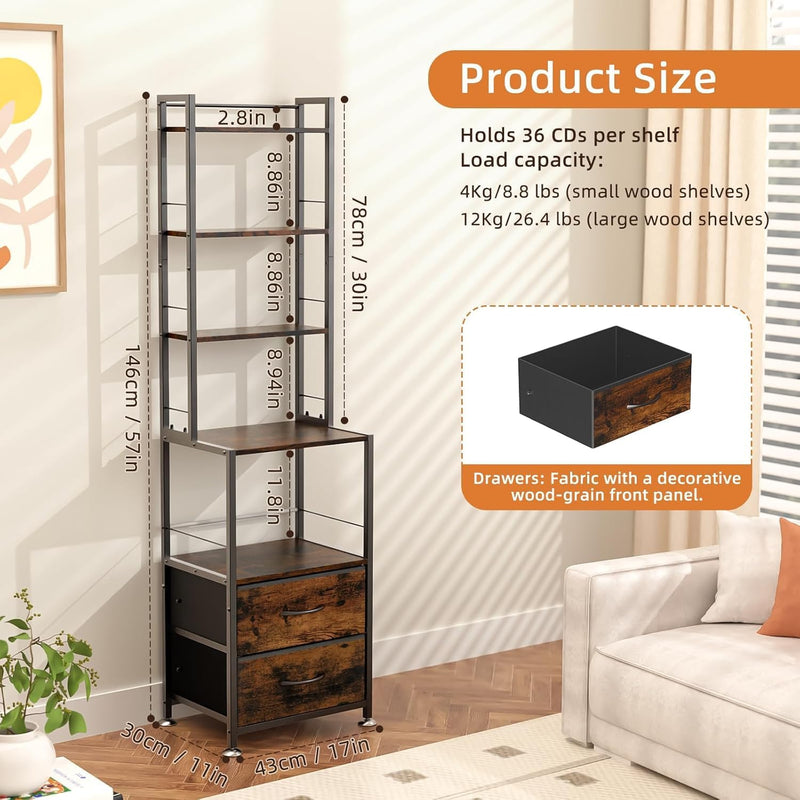 7-Tier Cd Storage Rack with 2 Drawers Record