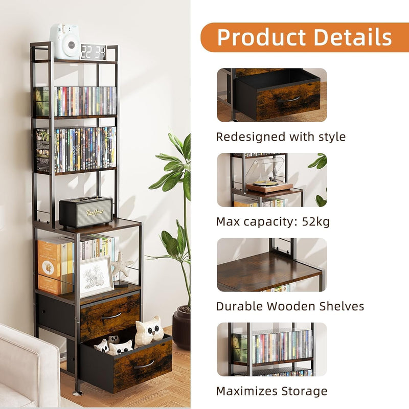 7-Tier Cd Storage Rack with 2 Drawers Record