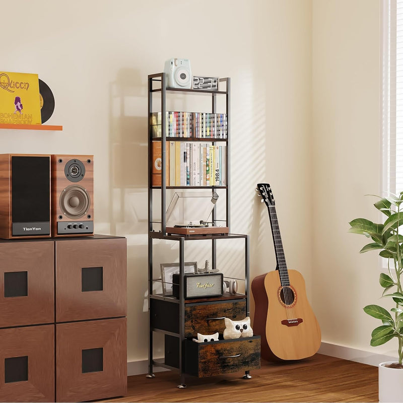 7-Tier Cd Storage Rack with 2 Drawers Record