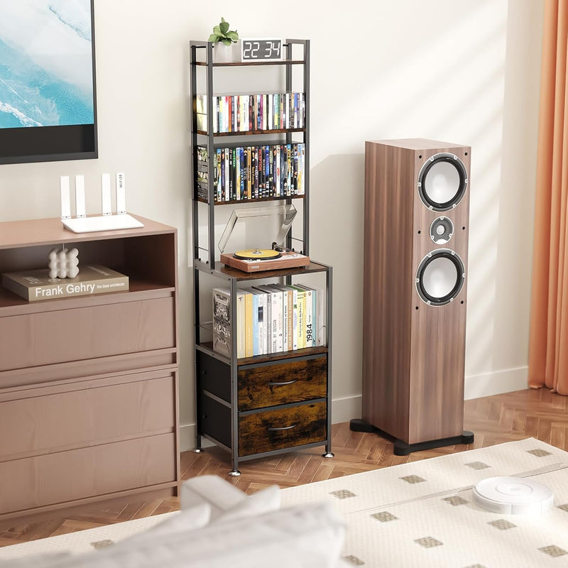 7-Tier Cd Storage Rack with 2 Drawers Record