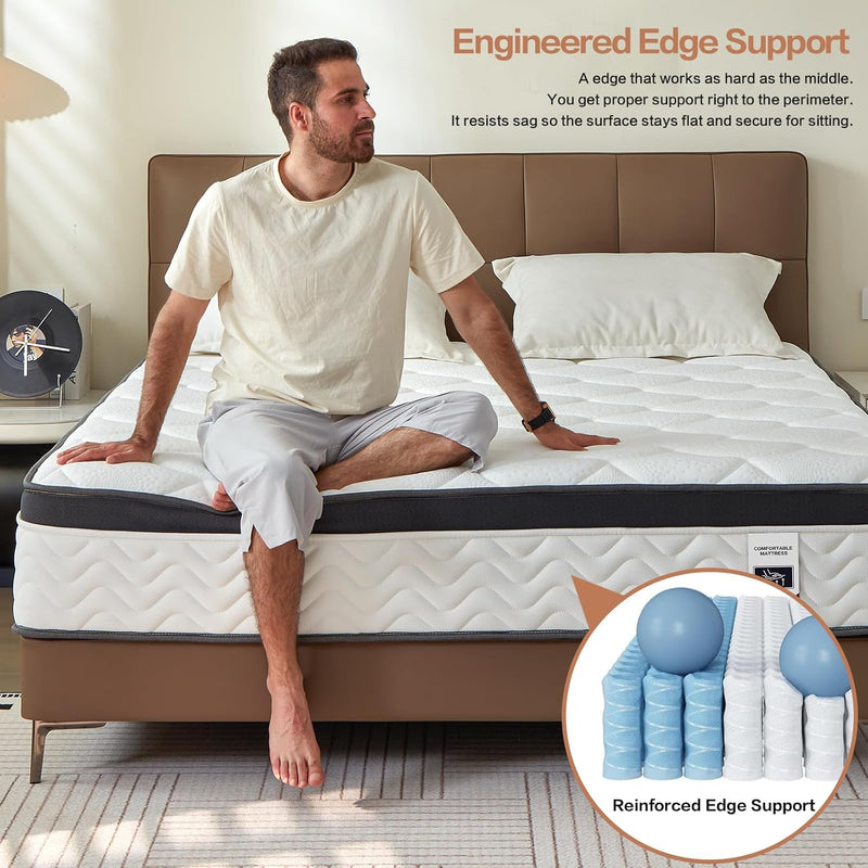 Mattress 10" Firm Hybrid Memory Foam Pocket Spring