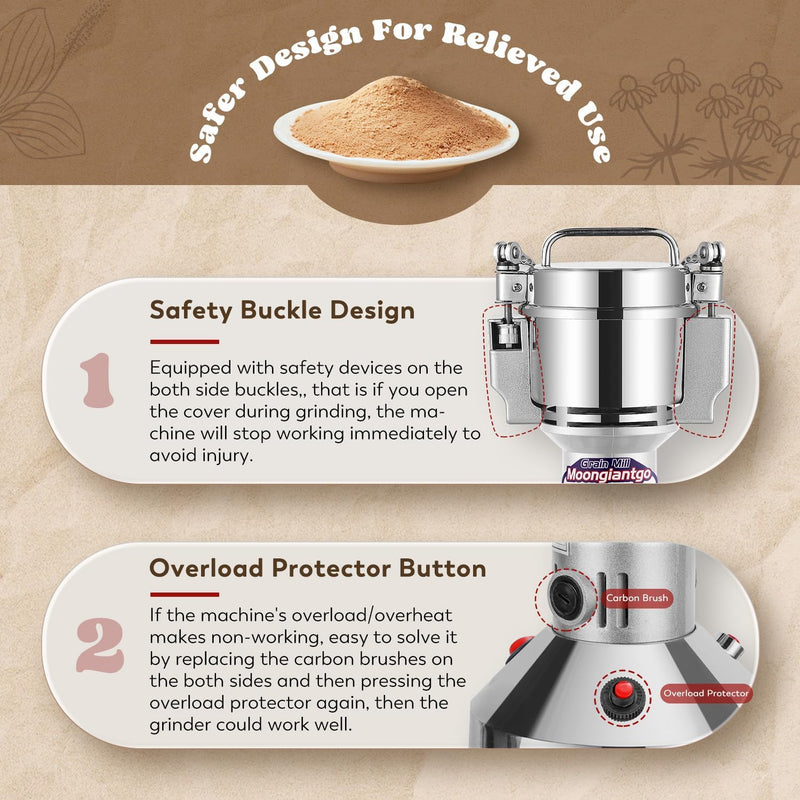 700g Electric Grain Grinder Stainless Steel 220V 2500W