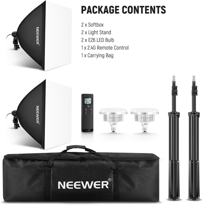 700W Equivalent Softbox Lighting Kit Photo Studio Equipment (2 Pack)