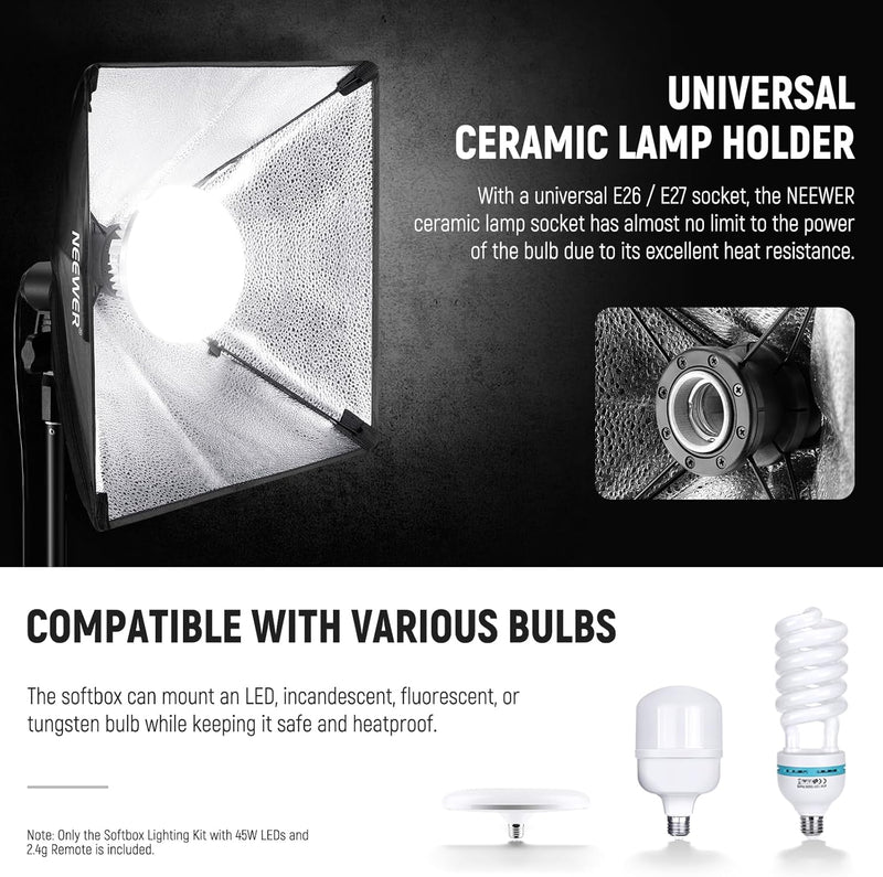 700W Equivalent Softbox Lighting Kit Photo Studio Equipment (2 Pack)