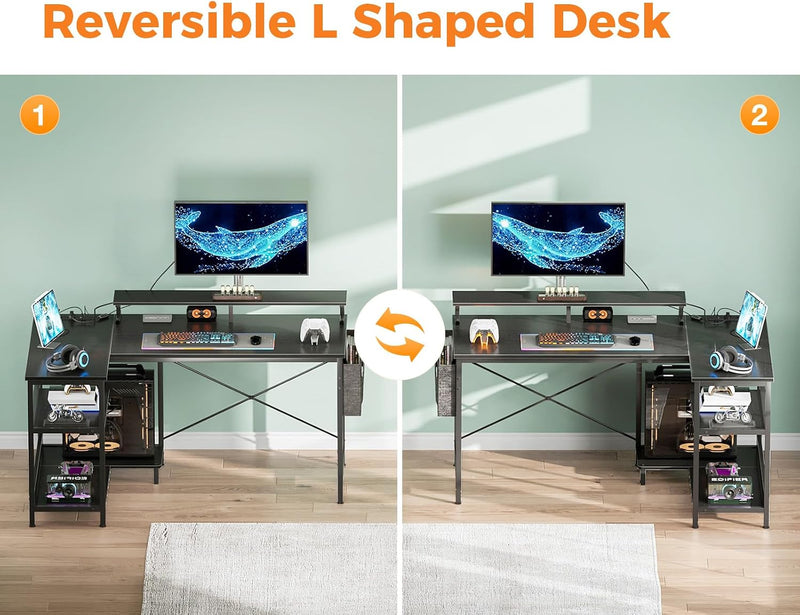 L Shaped Gaming Desk with LED Lights 120