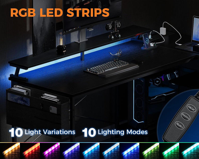 L Shaped Gaming Desk with LED Lights 120