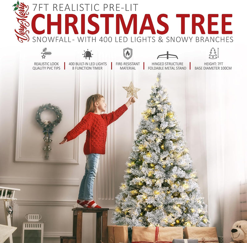 7FT Pre Lit Snowy Christmas Tree