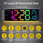 8 Colors Digital Wall Clock 16.2" Large