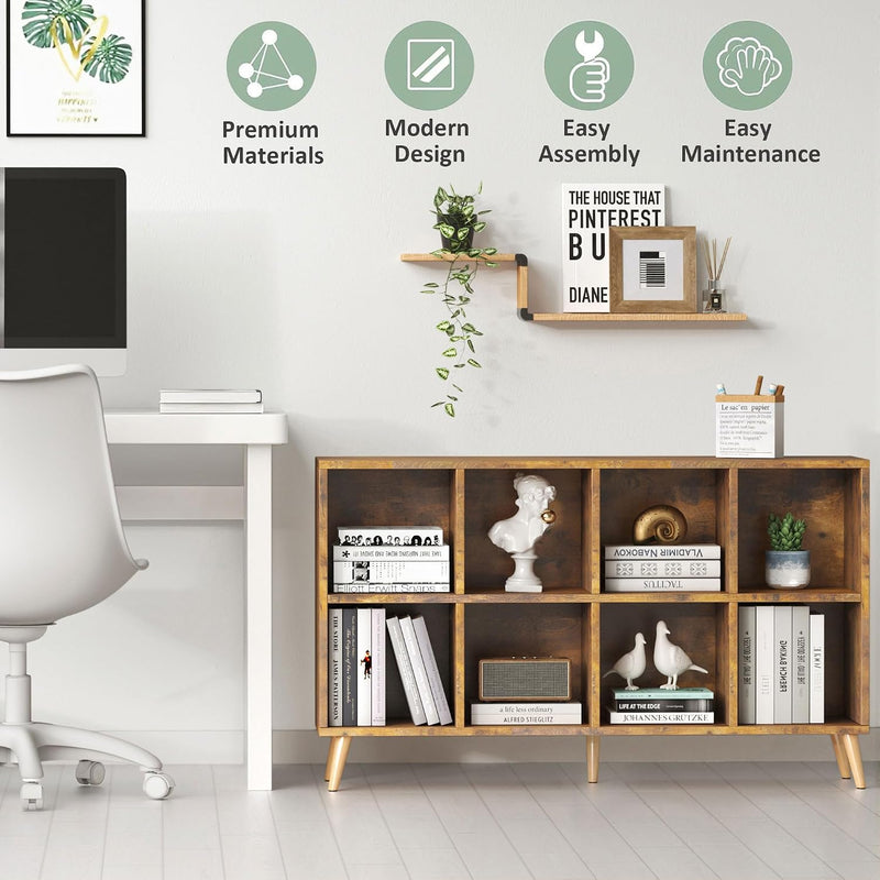 8-Cube Bookshelf 2 Tier Modern Bookcase with Legs