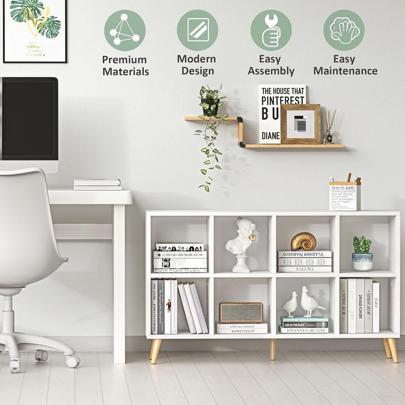 8-Cube Bookshelf 2 Tier Modern Bookcase with Legs