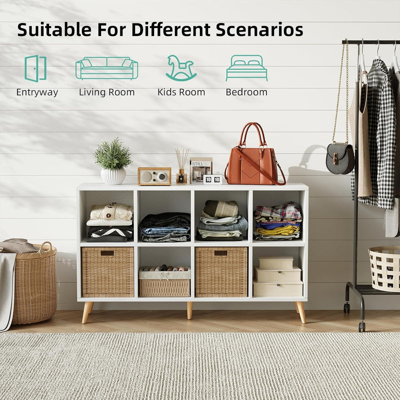 8-Cube Bookshelf 2 Tier Modern Bookcase with Legs