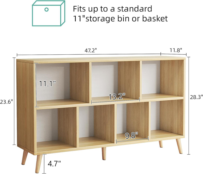 8-Cube Bookshelf 2 Tier Retro Bookcase with Legs