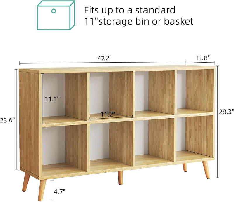 8-Cube Bookshelf 2 Tier Retro Bookcase with Legs