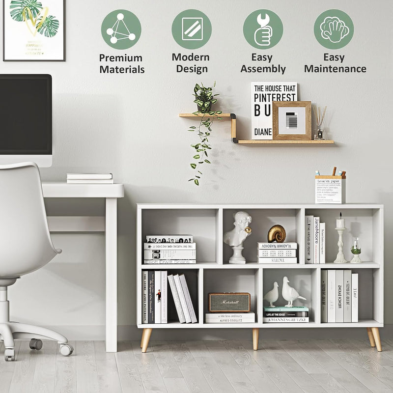 8-Cube Bookshelf 2 Tier Retro Bookcase with Legs