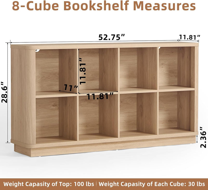 8 Cube Storage Bookcase 53" Wide Wooden Book