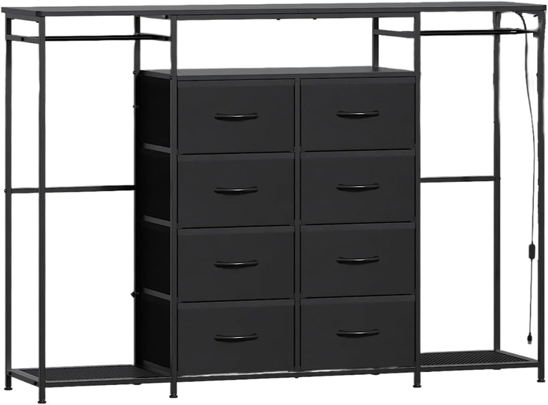 8-Drawer Dresser for Bedroom with Hanging Rack LED