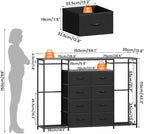 8-Drawer Dresser for Bedroom with Hanging Rack LED