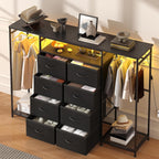 8-Drawer Dresser for Bedroom with Hanging Rack LED