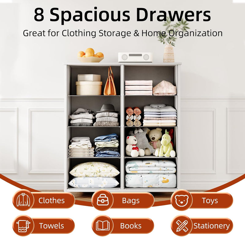 8 Drawer Dresser Tall Fabric Chest of Drawers