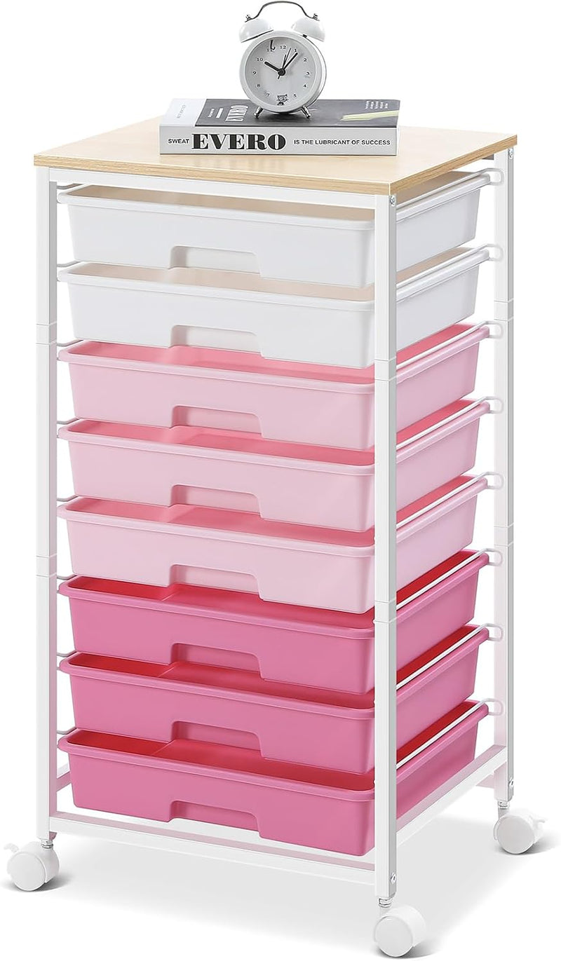 8-Drawer Storage Trolley Rolling Cart with Lockable Wheels