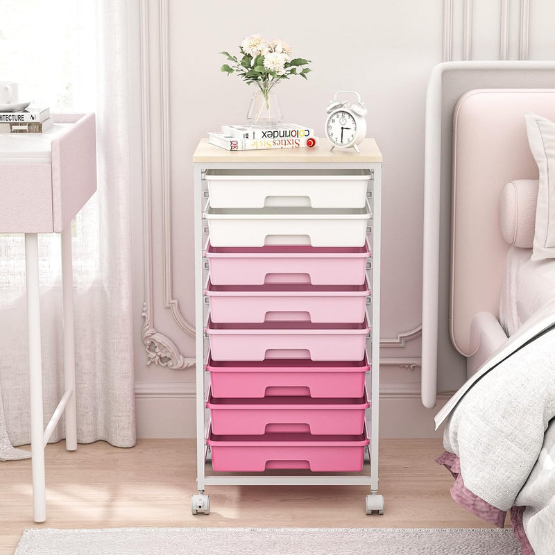 8-Drawer Storage Trolley Rolling Cart with Lockable Wheels