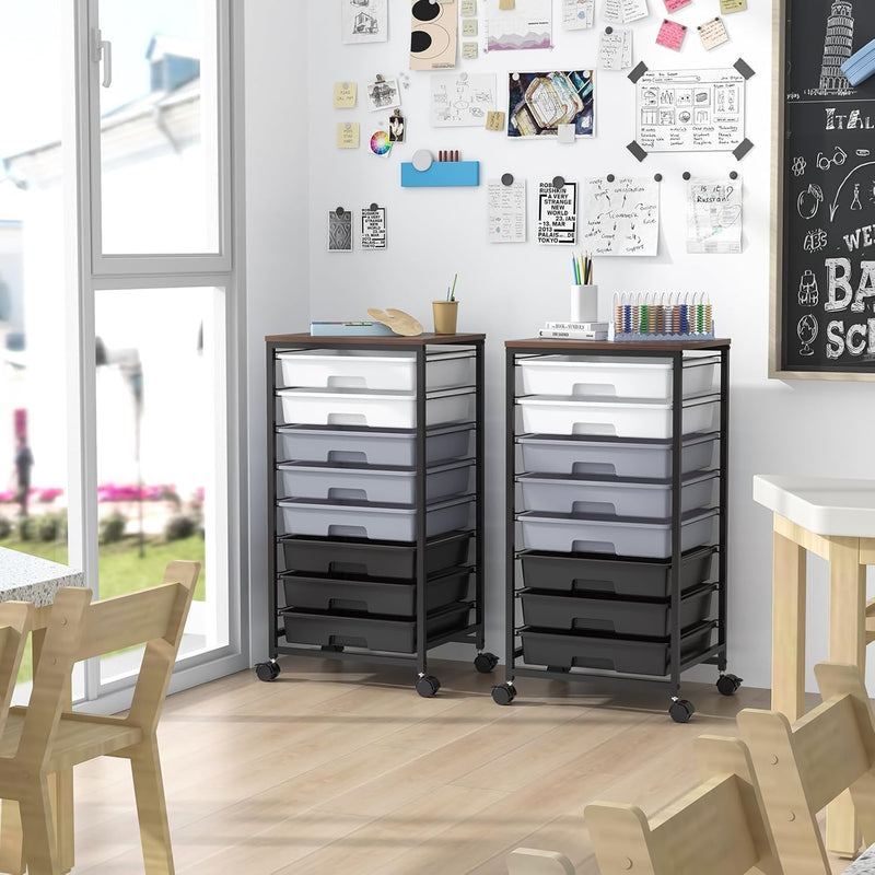 8-Drawer Storage Trolley Rolling Cart with Lockable Wheels