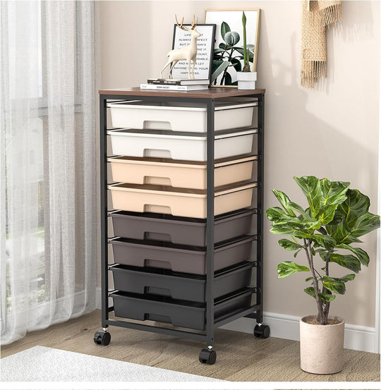 8-Drawer Storage Trolley Rolling Cart with Lockable Wheels
