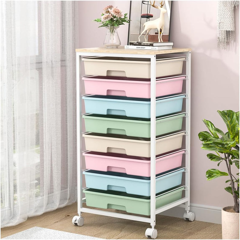 8-Drawer Storage Trolley Rolling Cart with Lockable Wheels