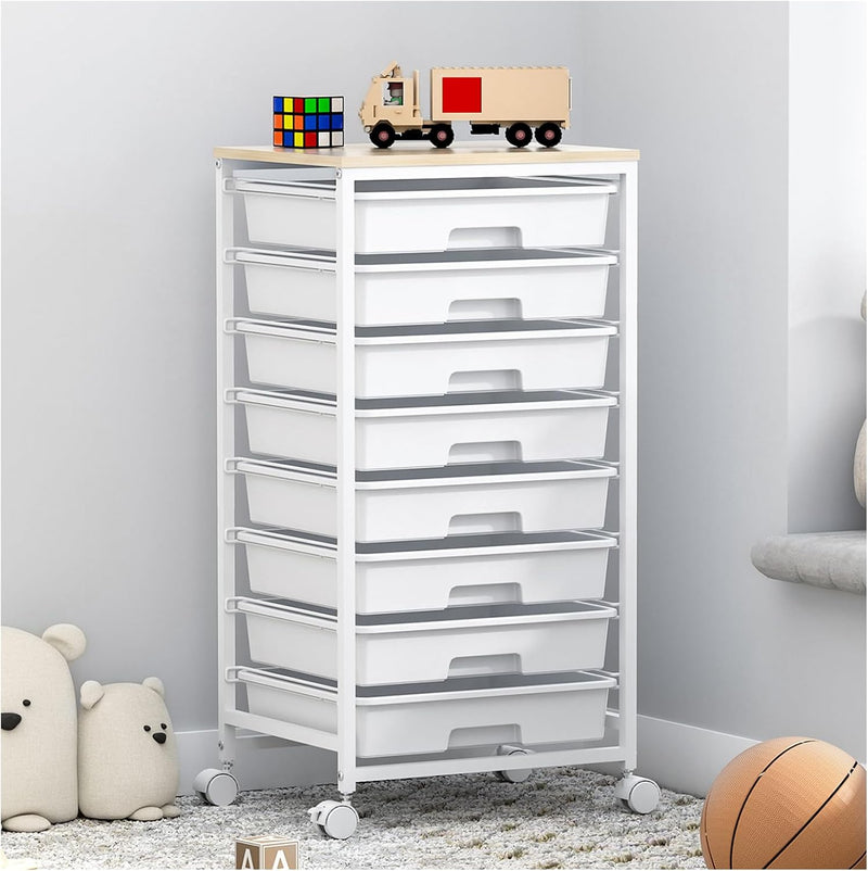 8-Drawer Storage Trolley Rolling Cart with Lockable Wheels