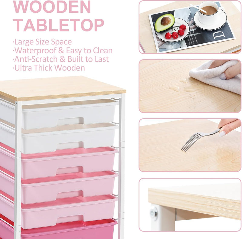 8-Drawer Storage Trolley Rolling Cart with Lockable Wheels