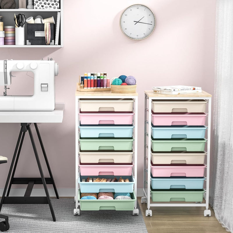 8-Drawer Storage Trolley Rolling Cart with Lockable Wheels