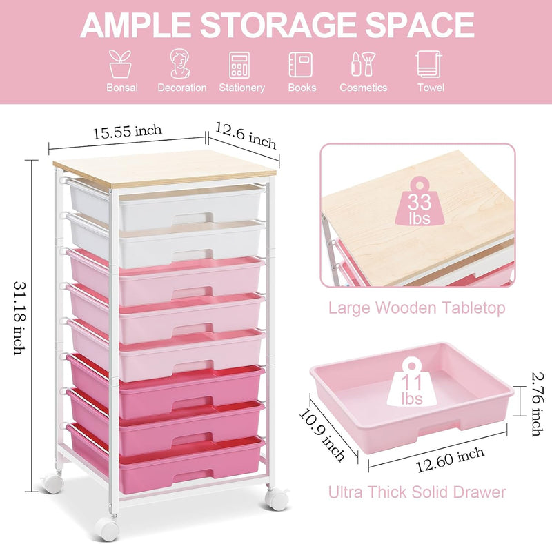 8-Drawer Storage Trolley Rolling Cart with Lockable Wheels