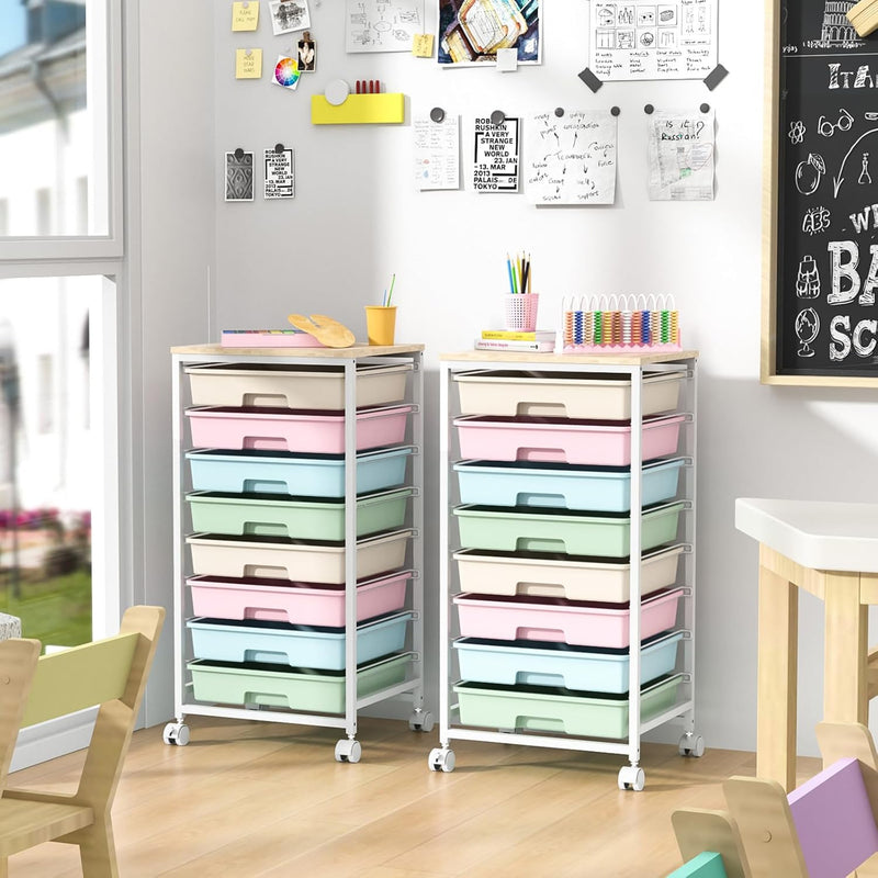 8-Drawer Storage Trolley Rolling Cart with Lockable Wheels