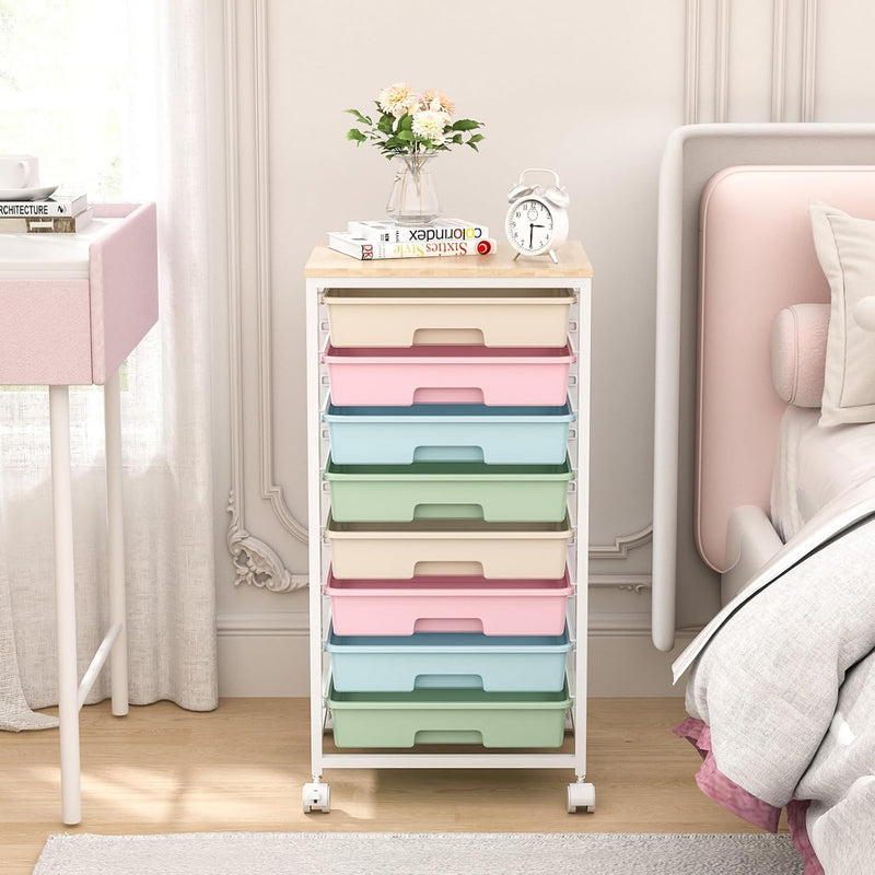 8-Drawer Storage Trolley Rolling Cart with Lockable Wheels