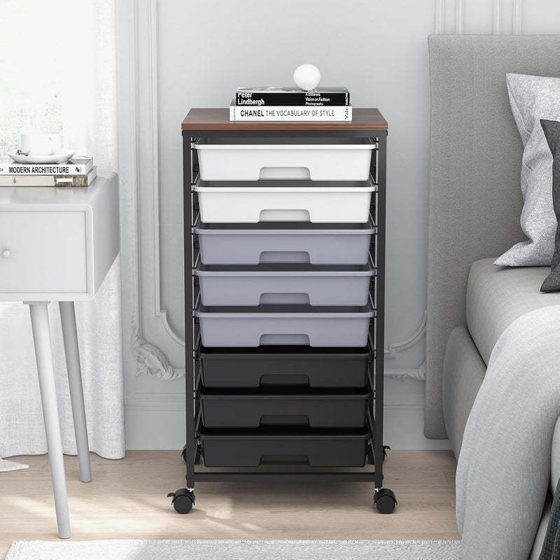 8-Drawer Storage Trolley Rolling Cart with Lockable Wheels