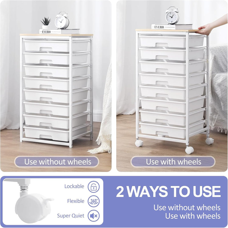 8-Drawer Storage Trolley Rolling Cart with Lockable Wheels