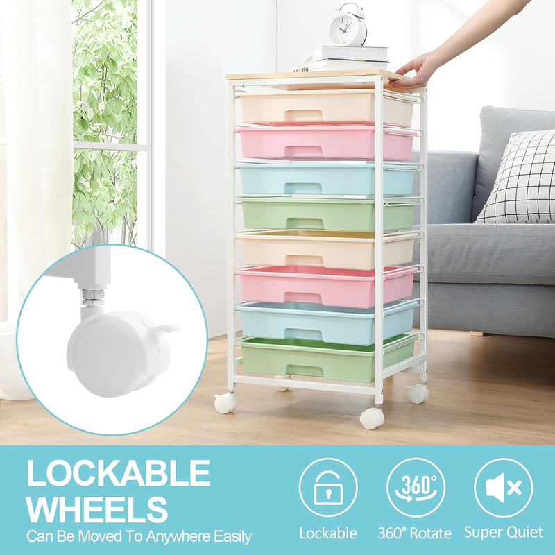 8-Drawer Storage Trolley Rolling Cart with Lockable Wheels