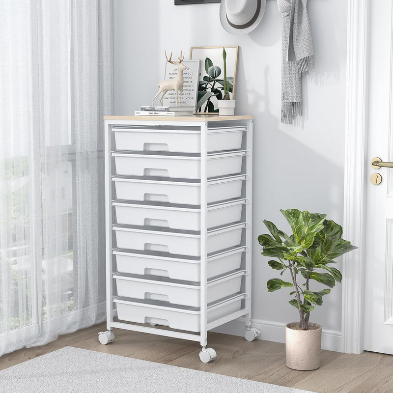 8-Drawer Storage Trolley Rolling Cart with Lockable Wheels