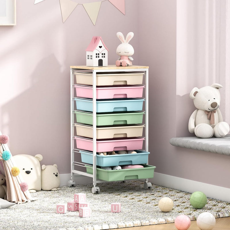 8-Drawer Storage Trolley Rolling Cart with Lockable Wheels