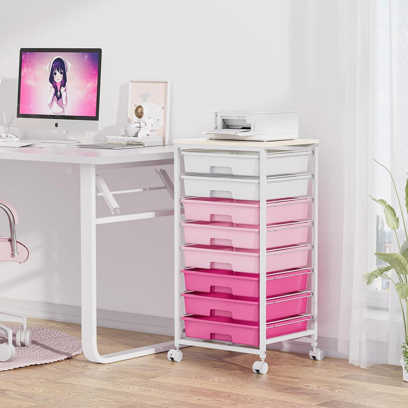 8-Drawer Storage Trolley Rolling Cart with Lockable Wheels