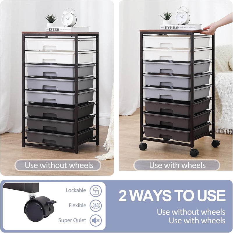8-Drawer Storage Trolley Rolling Cart with Lockable Wheels