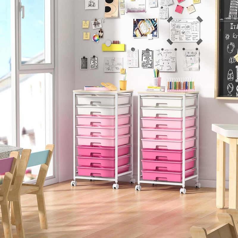8-Drawer Storage Trolley Rolling Cart with Lockable Wheels