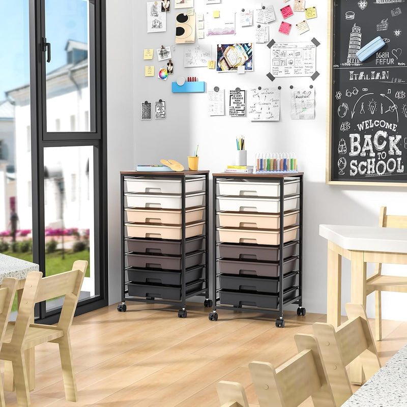 8-Drawer Storage Trolley Rolling Cart with Lockable Wheels