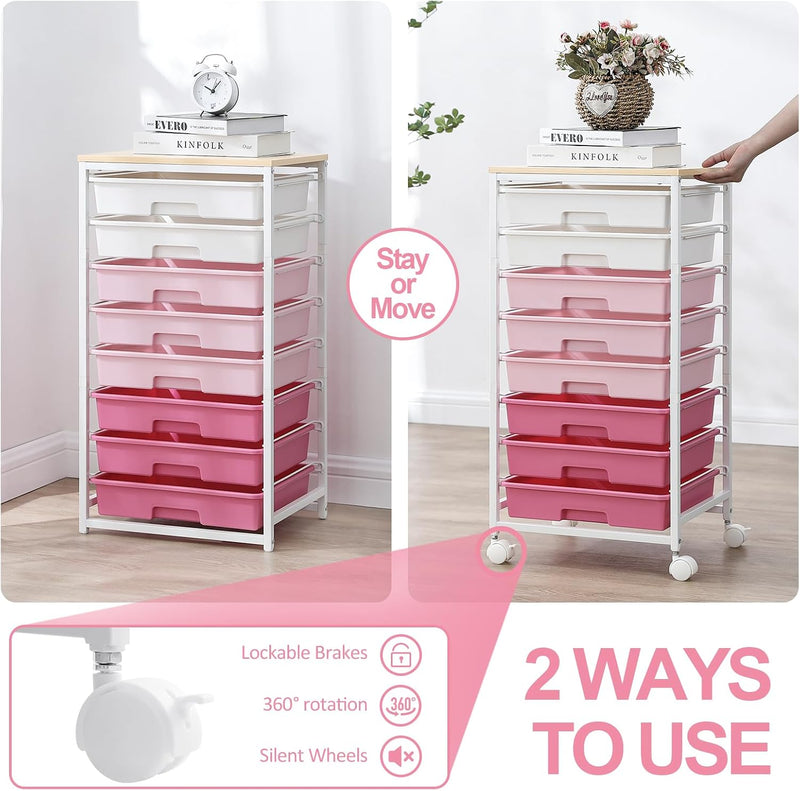 8-Drawer Storage Trolley Rolling Cart with Lockable Wheels