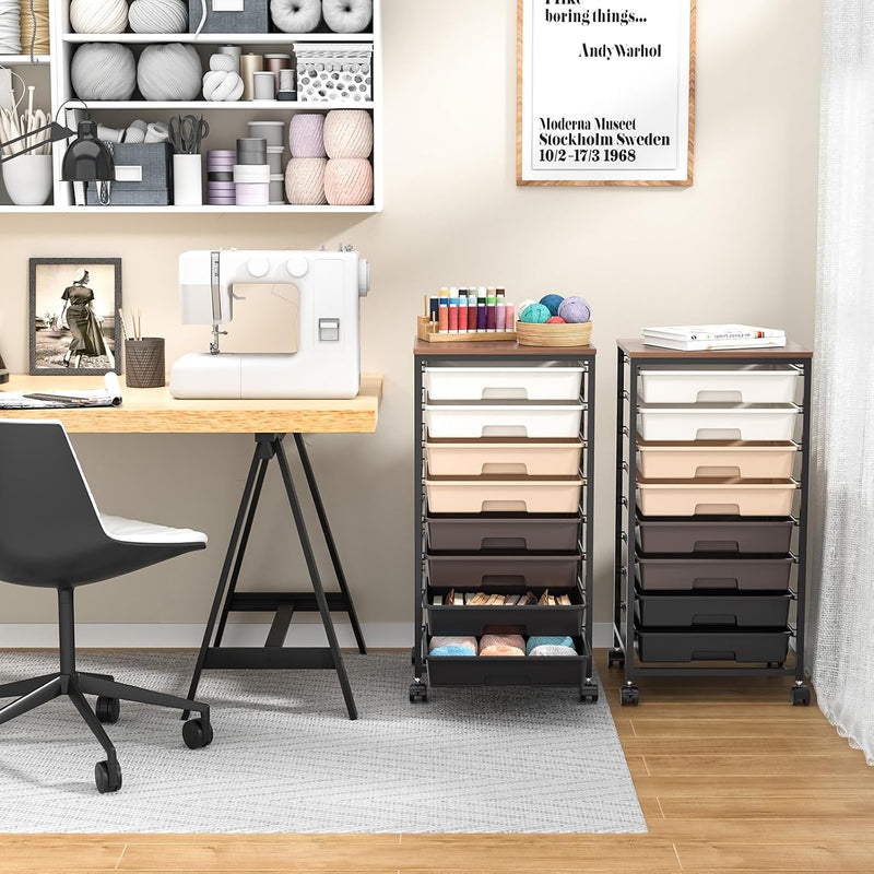 8-Drawer Storage Trolley Rolling Cart with Lockable Wheels