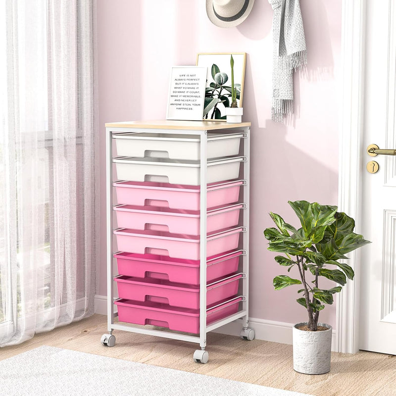8-Drawer Storage Trolley Rolling Cart with Lockable Wheels