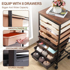 8-Drawer Storage Trolley Rolling Cart with Lockable Wheels