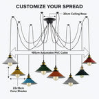 8 Heads Spider Pendant Light Industrial Metal Cone