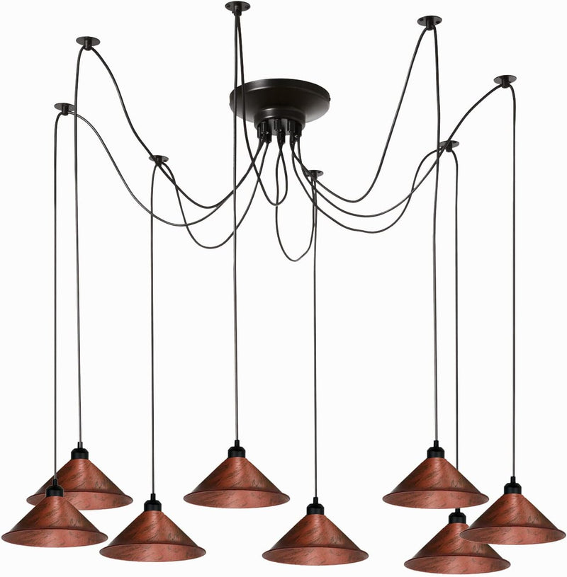 8 Heads Spider Pendant Light Industrial Metal Cone