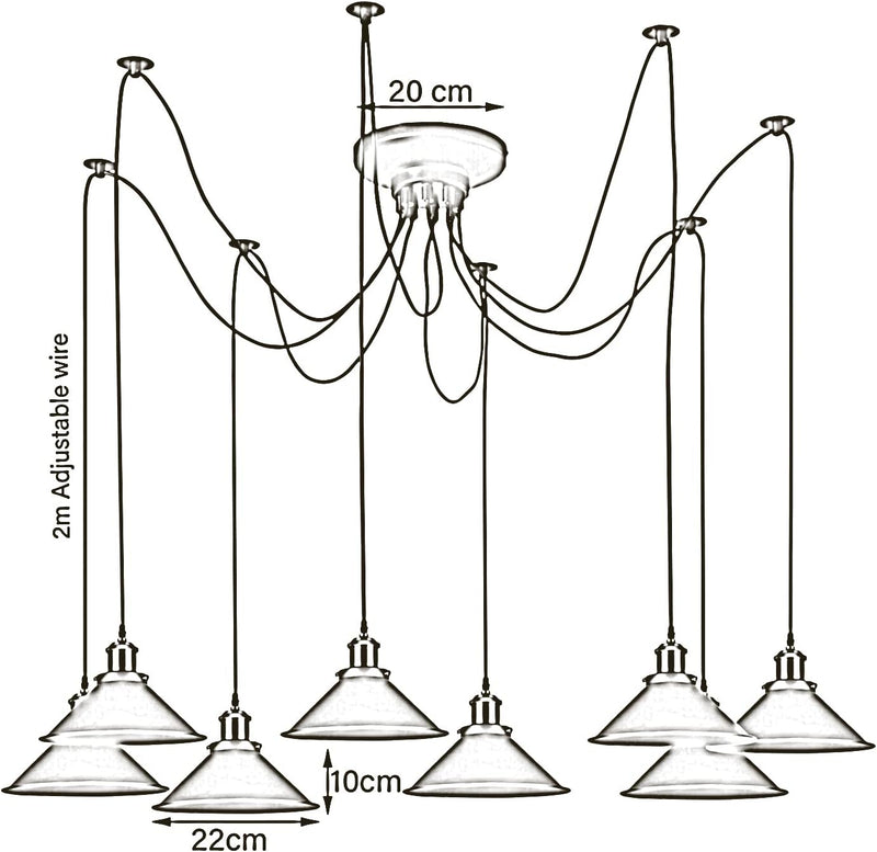 8 Heads Spider Pendant Light Industrial Metal Cone